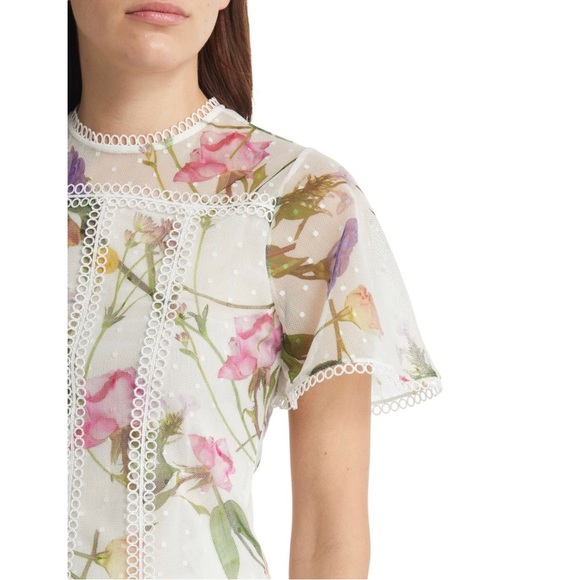 NWT💕TED BAKER Arelln Floral High Neck Top With Lace Details Size 0 - Picture 15 of 16